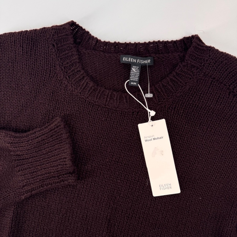 Eileen Fisher Sweater Womens Medium Casis Purple Airspun Wool Mohair Blend F9MO